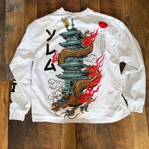 White YoungLA Longsleeve Graphic Tshirt Tokyo Streetwear Gym Workout Top